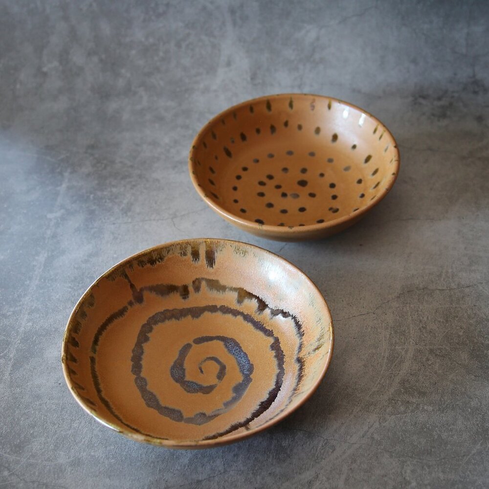 Set of Two Pottery Bowls Artisan Signed
